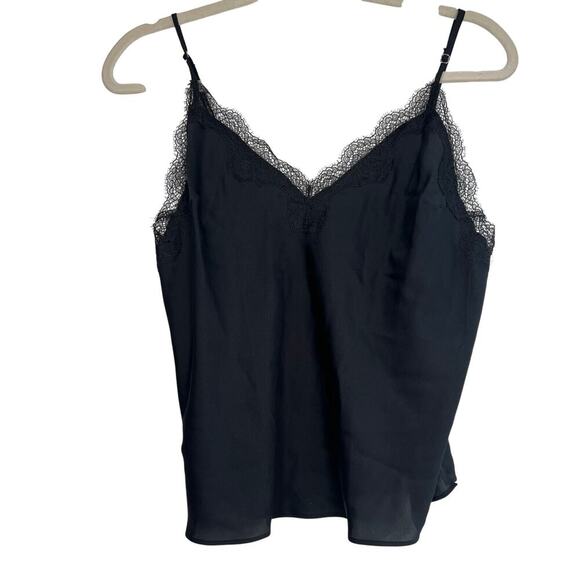NWT Victoria's Secret Black Satin Lingerie Cami Top with Lace Trim Size L - Picture 2 of 5
